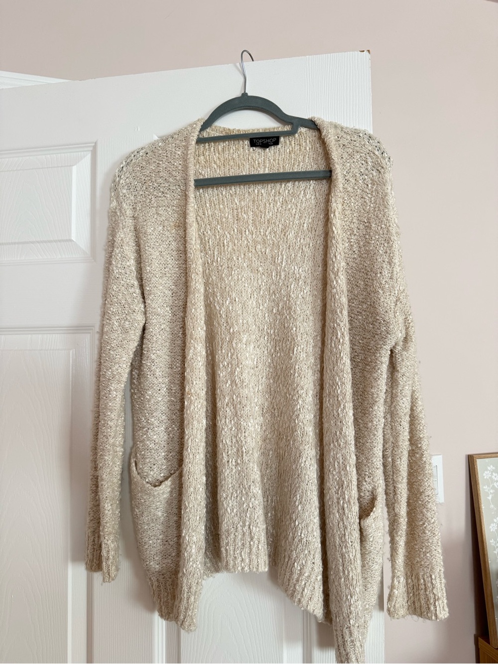 TOPSHOP Boucle Knit Open Front Cardigan Cream Size 6